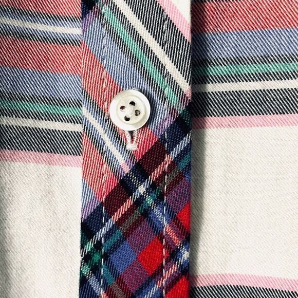 Talbots cotton plaid red, blue, green, white button up shirt XL - Picture 5 of 10
